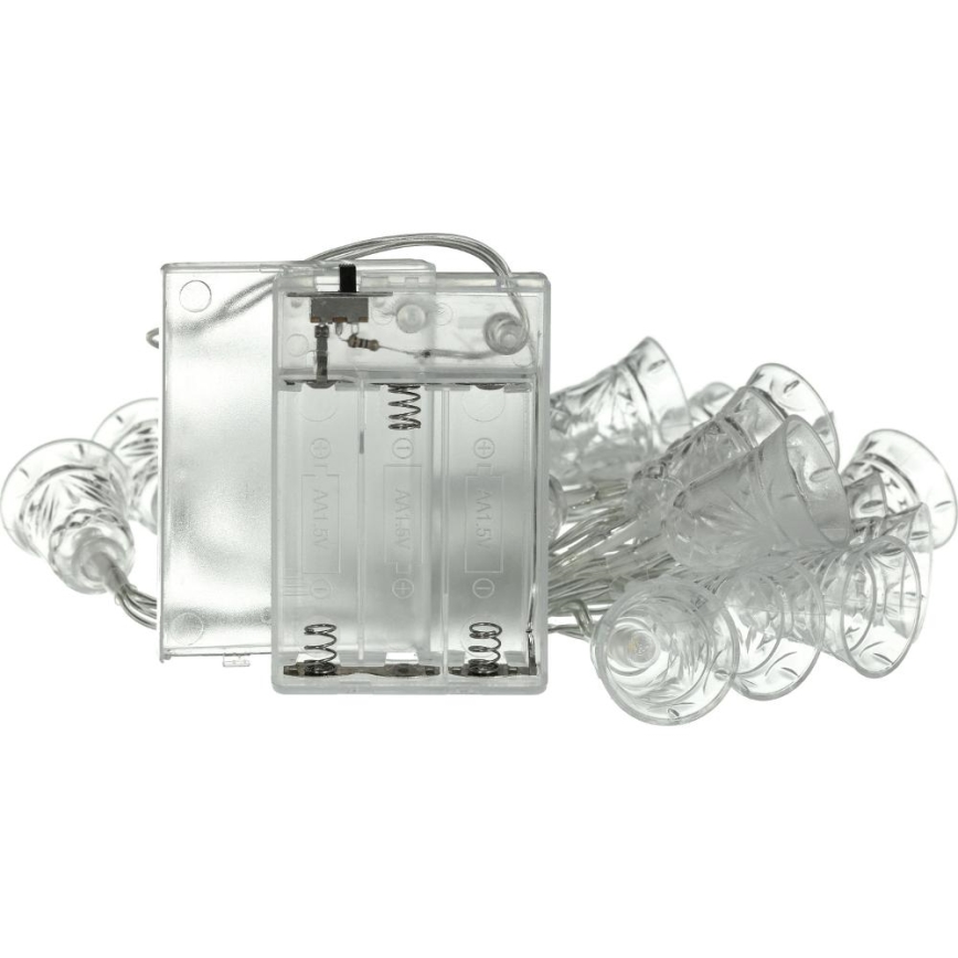 Cadena de luces LED 20 LEDs · 3x pilas AA · blanco cálido · 2,2 m · campanillas decorativas