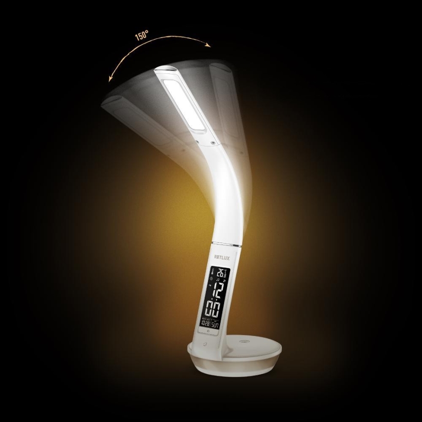 Lámpara de mesa LED regulable con carga inalámbrica Qi 5W y pantalla LED/6W/230V/1xCR2032 3000/4000/6000K blanco