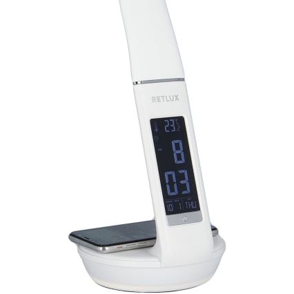 Lámpara de mesa LED regulable con carga inalámbrica Qi 5W y pantalla LED/6W/230V/1xCR2032 3000/4000/6000K blanco