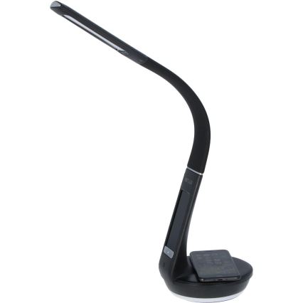 Lámpara de mesa LED regulable con carga inalámbrica Qi 5W y pantalla LED/6W/230V/1xCR2032 3000/4000/6000K negro