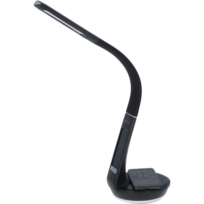 Lámpara de mesa LED regulable con carga inalámbrica Qi 5W y pantalla LED/6W/230V/1xCR2032 3000/4000/6000K negro