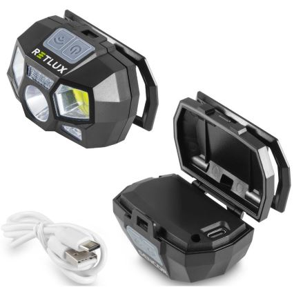 Linterna frontal recargable con sensor LED/3W/900 mAh IP44 negra