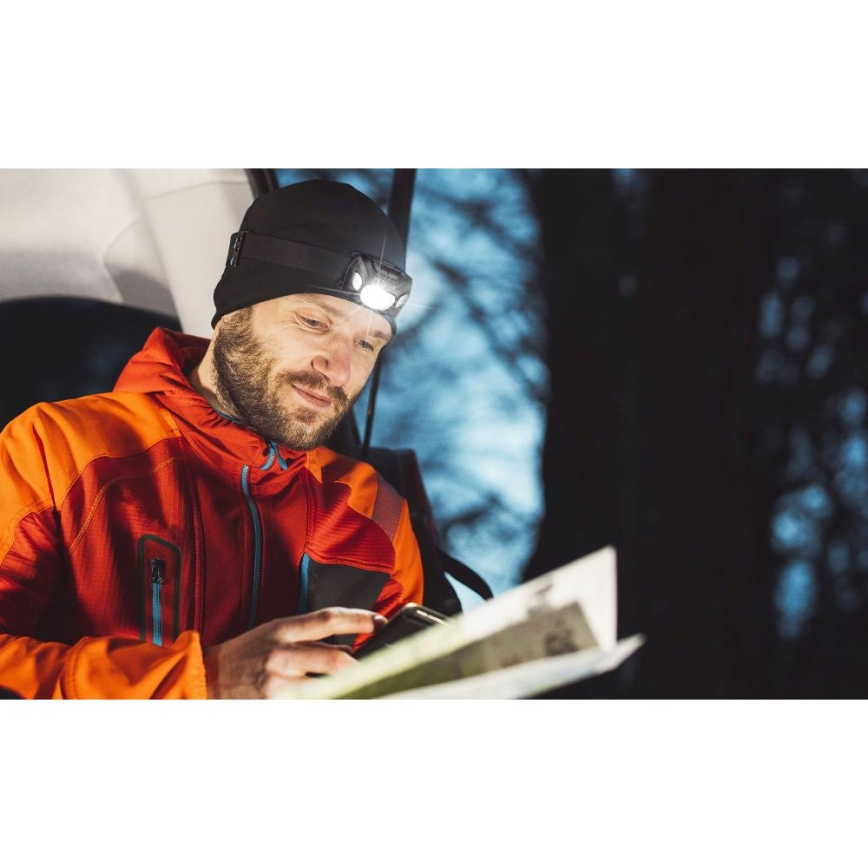 LED Linterna frontal recargable LED/3W/1200 mAh IP44 negra