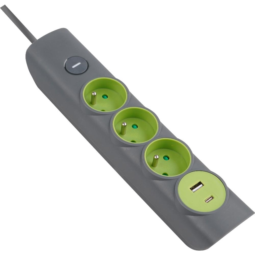 Retlux - Regleta con interruptor 3x enchufes Tipo E + 1x USB-A + 1x USB-C 1,4 m gris