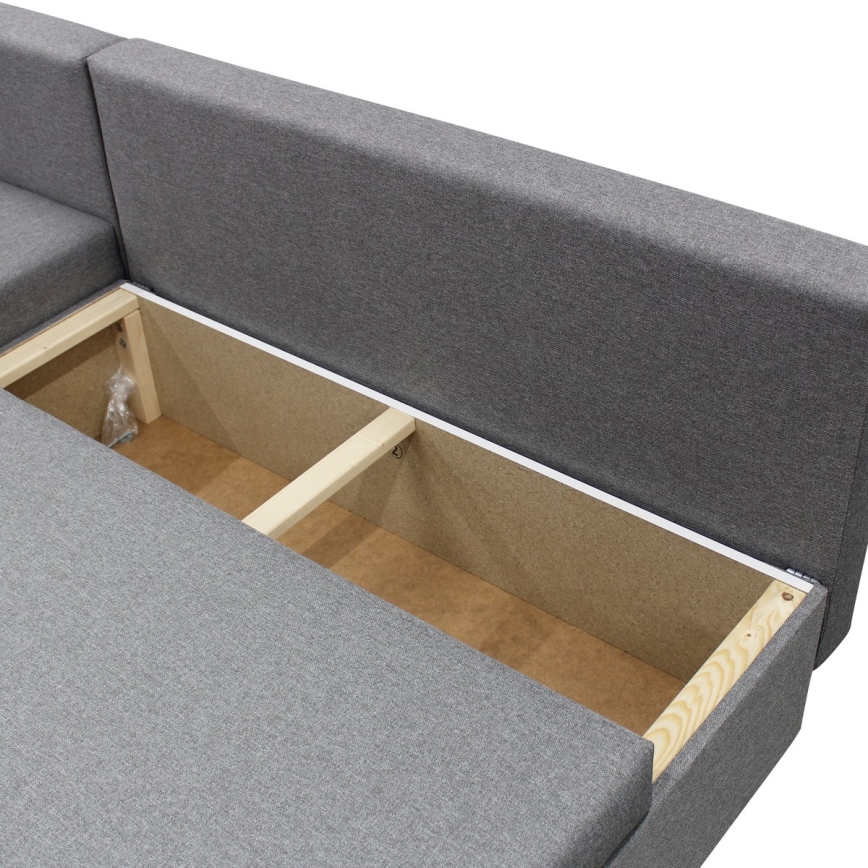 Sofá cama esquinero versátil en L con arcón ALMEIDA gris