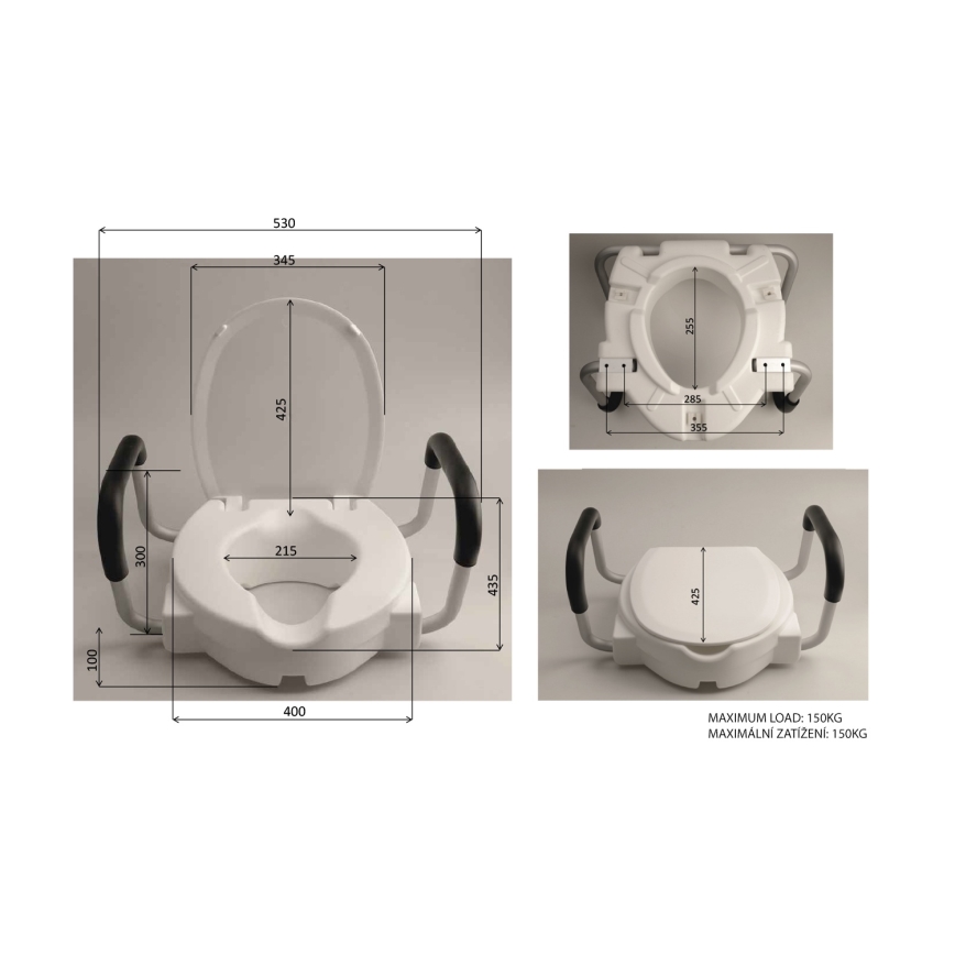 Ridder - Asiento elevador para inodoro con asas, blanco