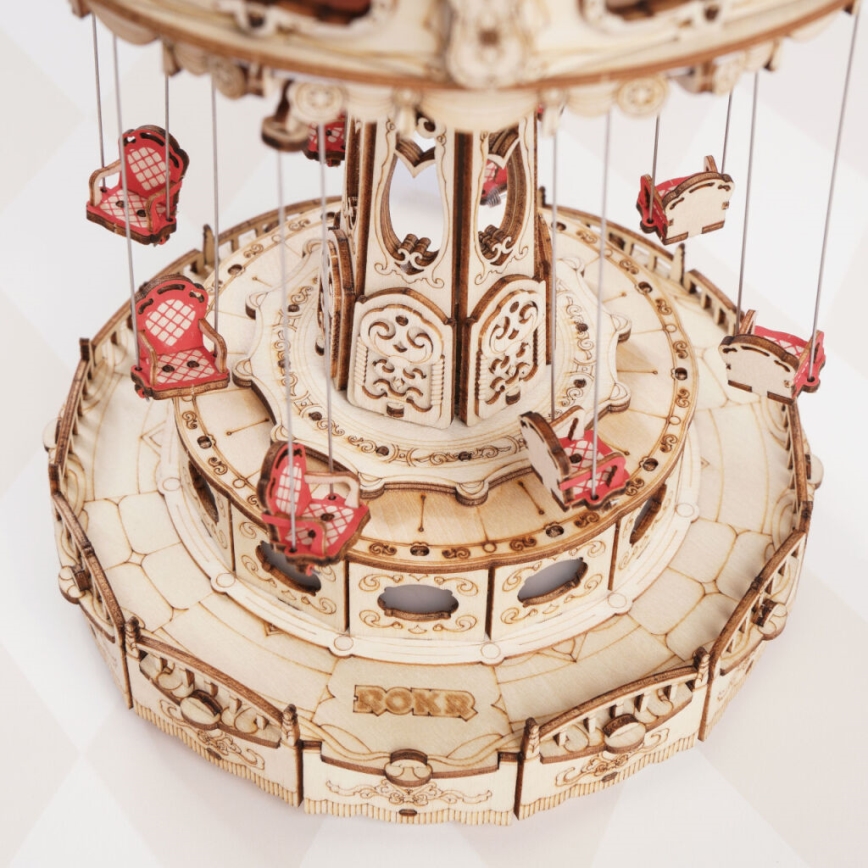 RoboTime - Caja de música 3D tipo puzzle Carrusel de cadenas 3xAAA