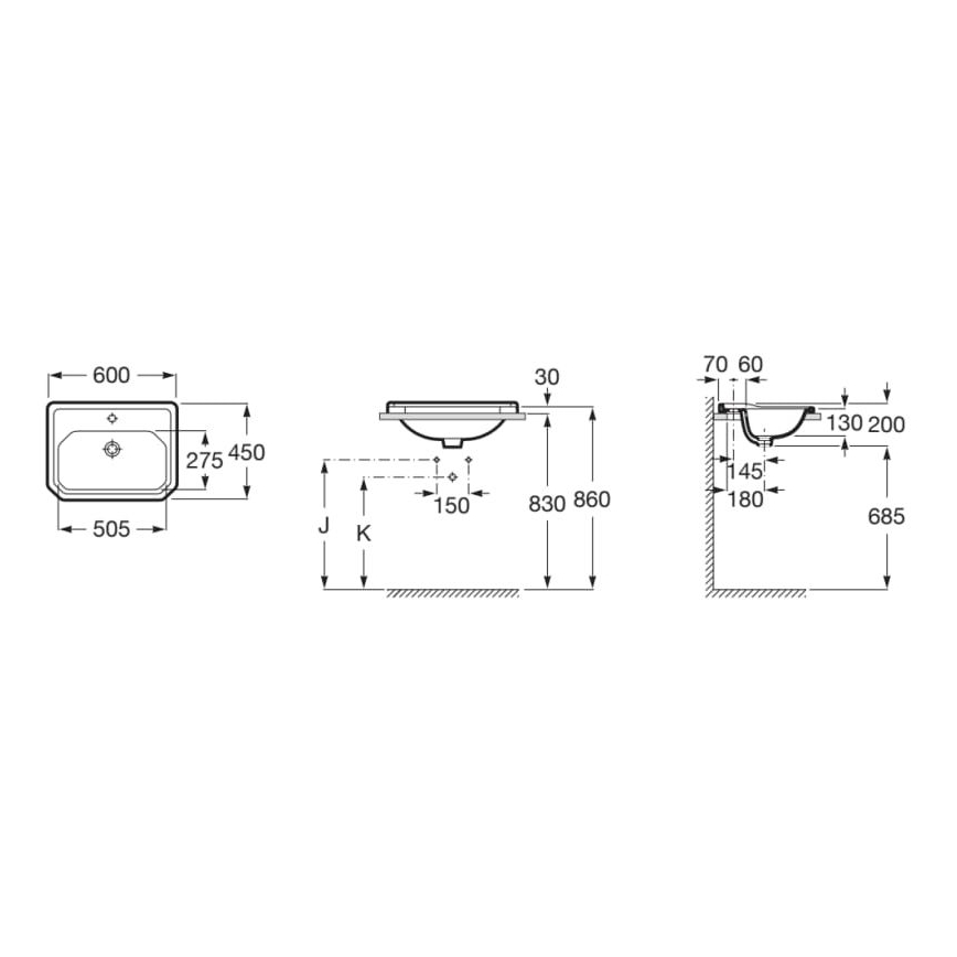Roca A3270A5000 - Lavabo empotrado CARMEN 60x45 cm cerámica/blanco