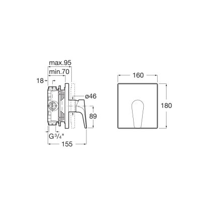 Roca A5A2B90C00 - Mezclador de ducha para instalación empotrada ATLAS cromo brillante
