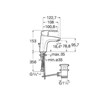 Roca A5A3098C00 - Grifo para lavabo + válvula de desagüe MONODIN 15,3 cm, acabado en cromo brillante