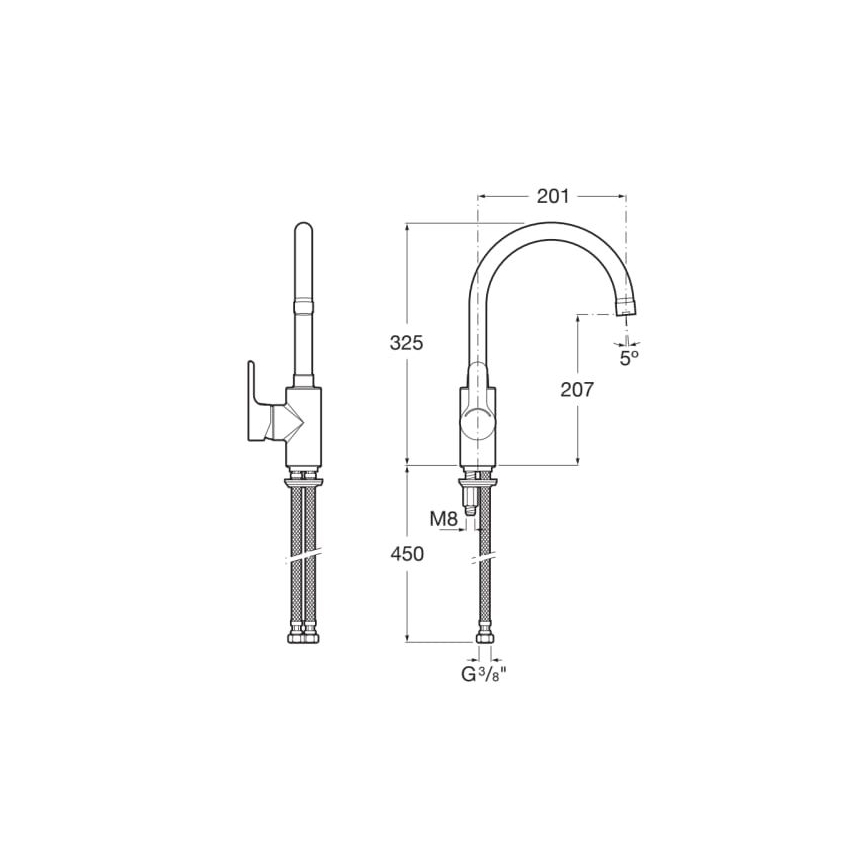Roca A5A8409C00 - Grifo de fregadero L20 32,5 cm cromo brillante