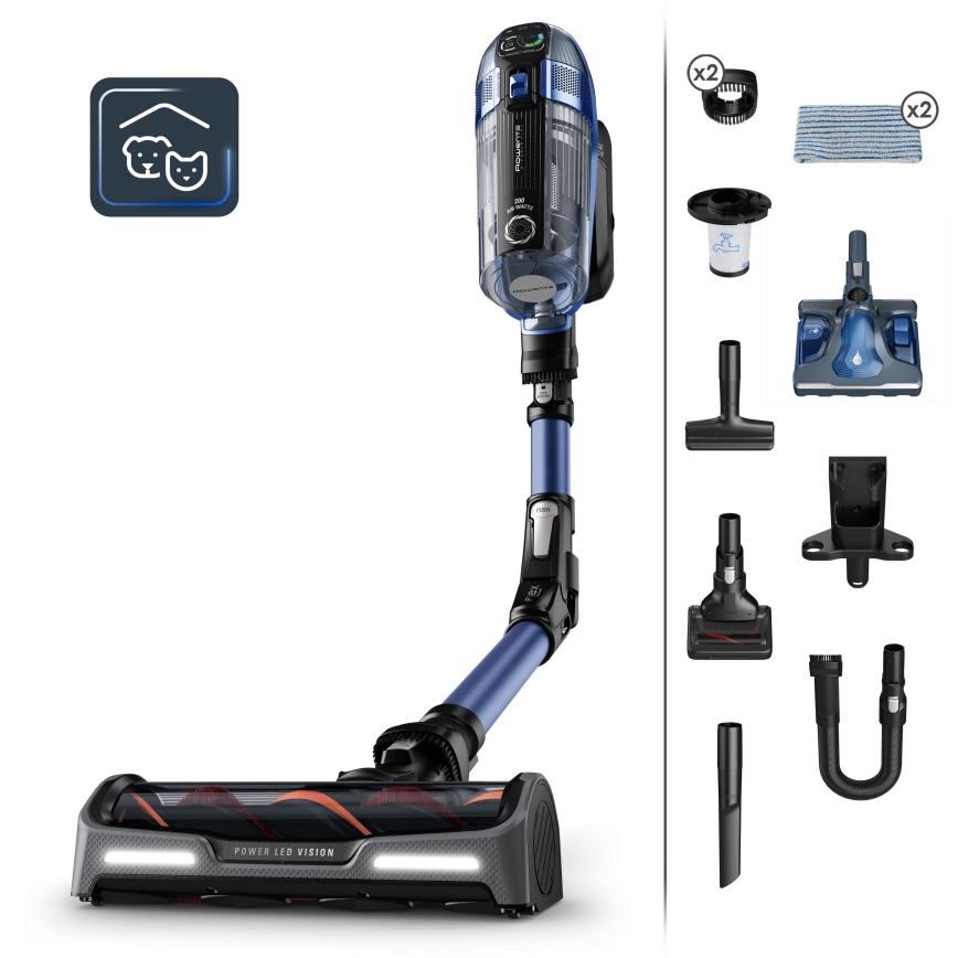 Rowenta - Aspiradora escoba con mopa X-FORCE FLEX ANIMAL AQUA AUTO 3 en 1 480W/32,4V 2500 mAh azul