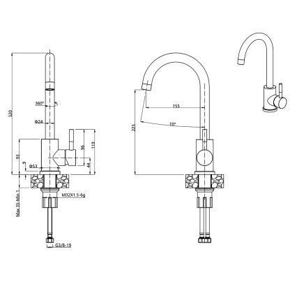 Samona - Grifo de fregadero 32 cm granito/negro