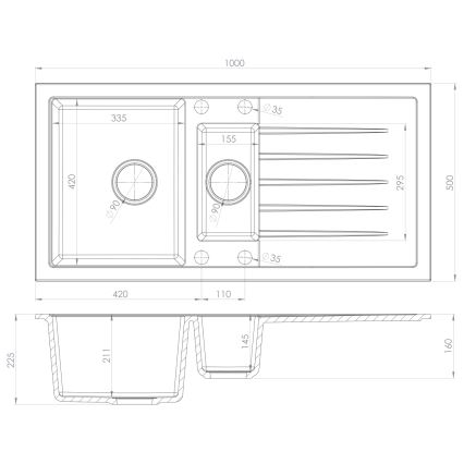 Sapho - Fregadero de cocina 100x50 cm granito/beige