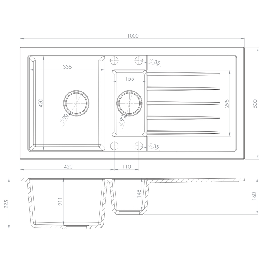 Sapho - Fregadero de cocina 100x50 cm granito/beige