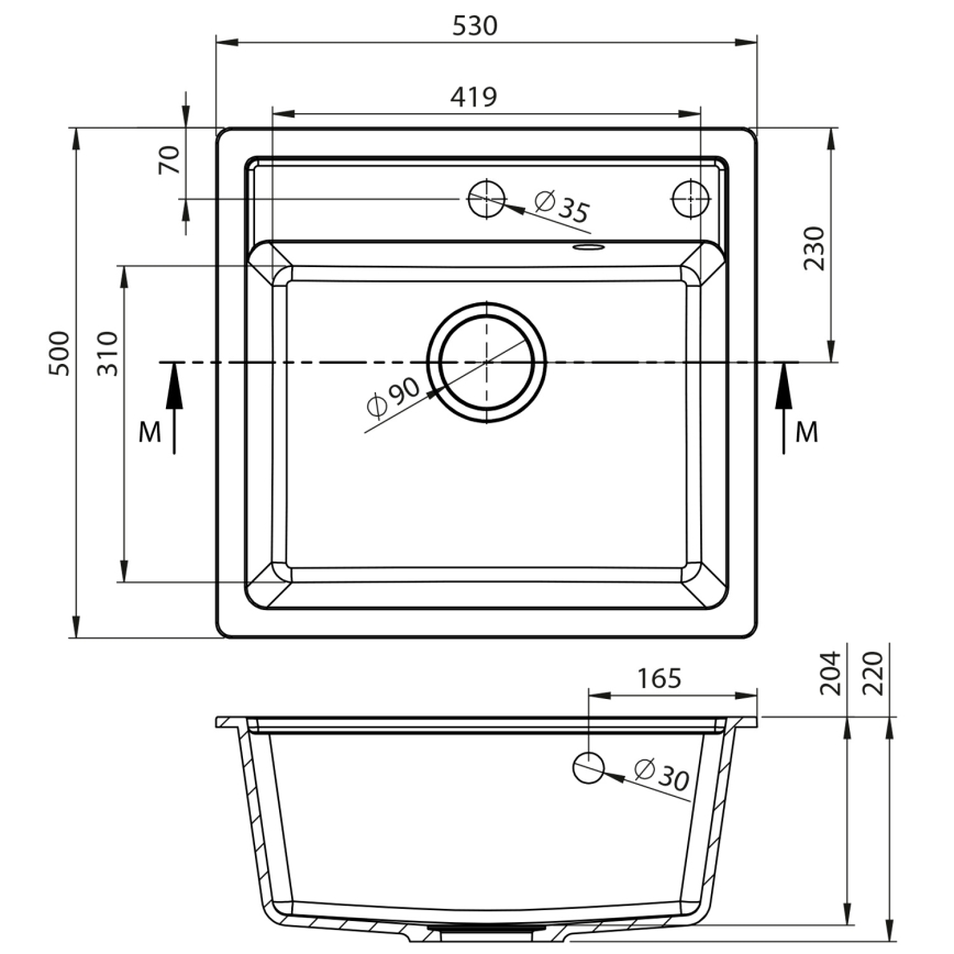 Sapho - Fregadero de cocina 53 x 50 cm granito/blanco