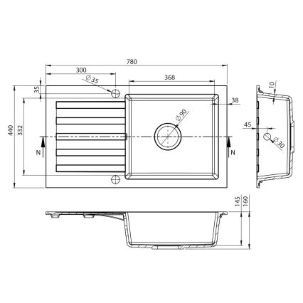 Sapho - Fregadero de cocina 78x44 cm granito/blanco