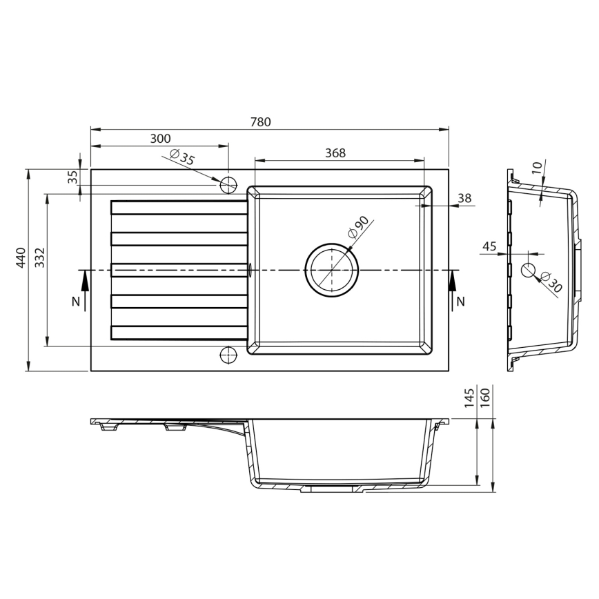 Sapho - Fregadero de cocina 78x44 cm granito/blanco