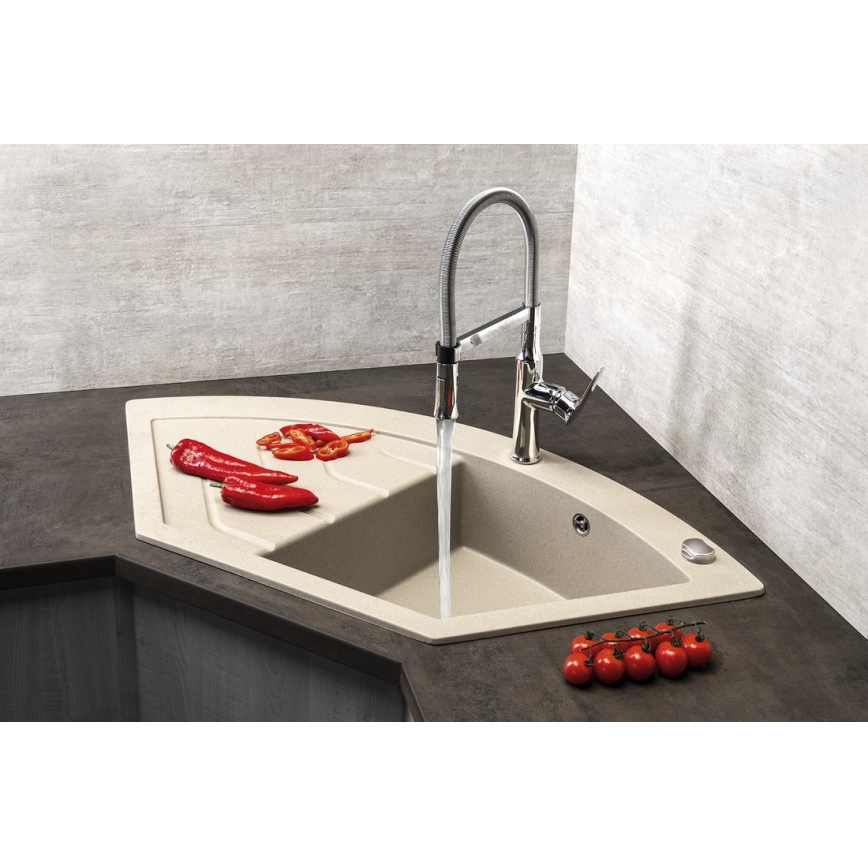 Sapho - Fregadero de cocina de esquina 114x57,5 cm granito/beige