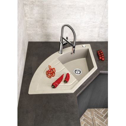 Sapho - Fregadero de cocina de esquina 114x57,5 cm granito/beige