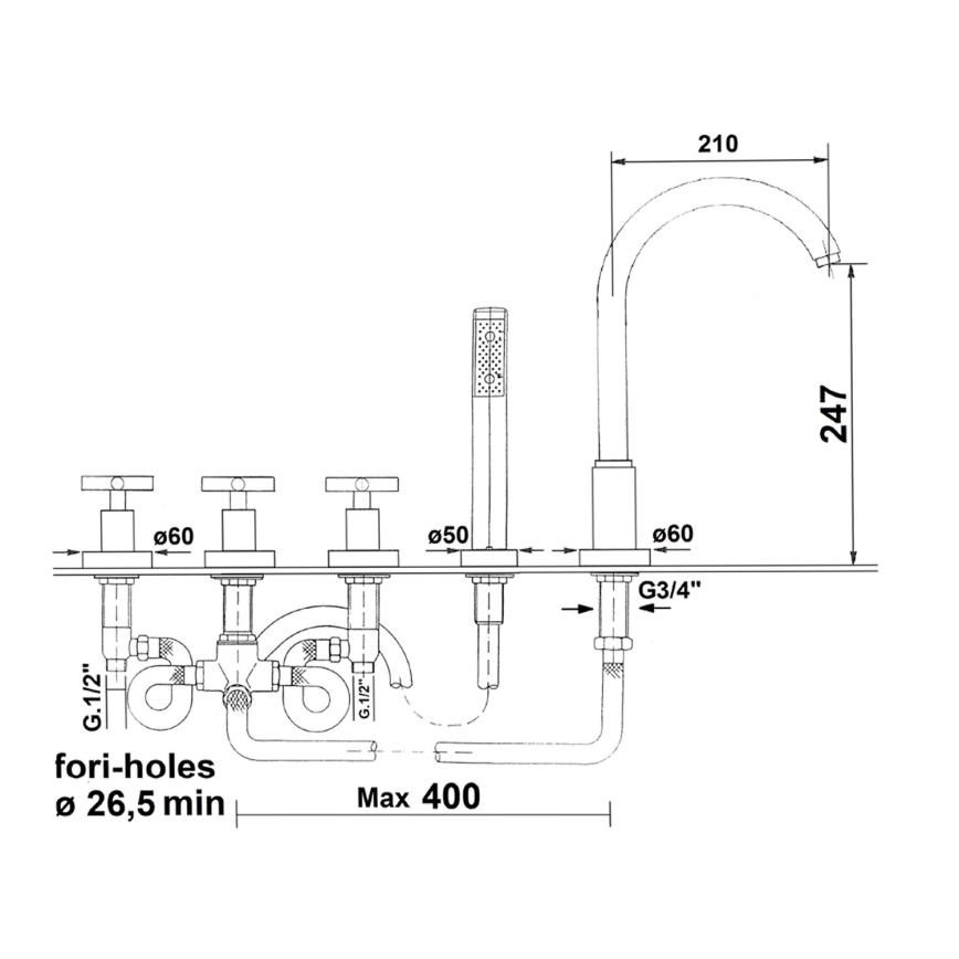 Sapho - Grifo de bañera de 5 orificios AXIA, cromo brillante