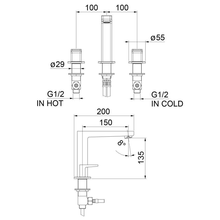 Sapho - Grifo de lavabo de 3 agujeros TURSI negro mate