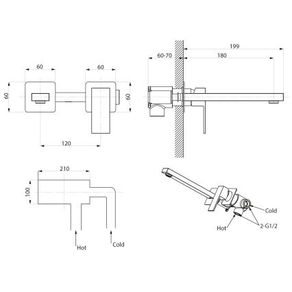 Sapho - Grifo de lavabo para instalación empotrada CUBEMIX dorado mate