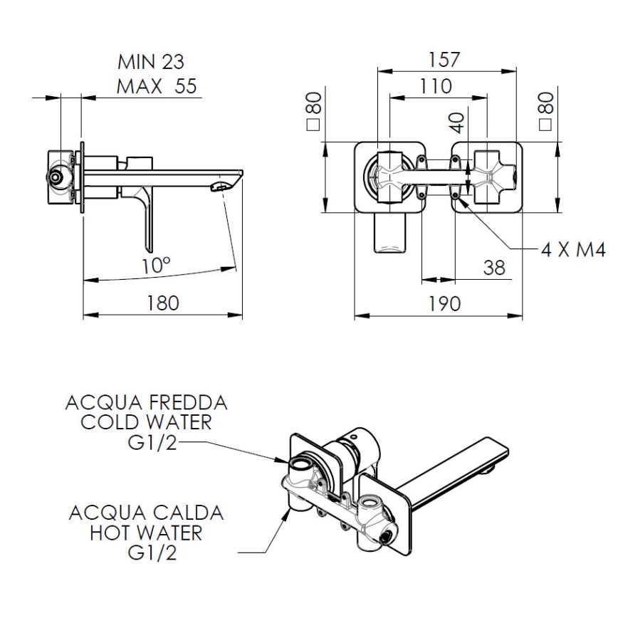 Sapho - Grifo de lavabo para instalación empotrada PAX, acabado negro mate