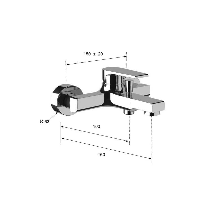 Sapho - Grifo para bañera KAI cromo brillante
