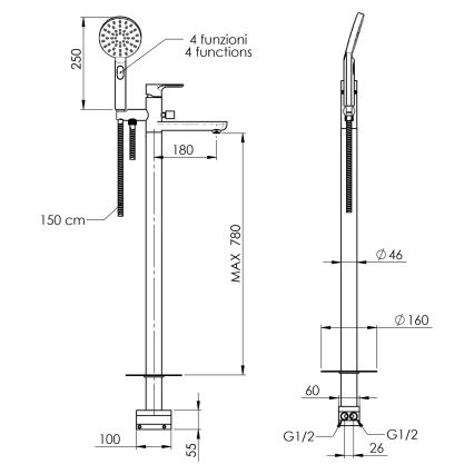 Sapho - Juego de bañera con grifería PAX, negro mate
