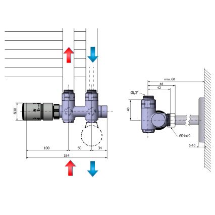Sapho - Kit termostático de conexión para instalación central TWIN COMBI izquierdo / acero inoxidable mate