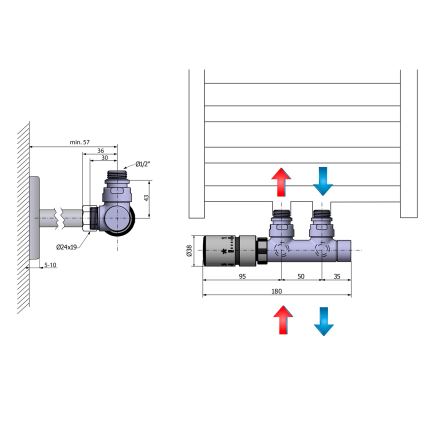 Sapho - Kit termostático de conexión para instalación central TWIN izquierda/acero inoxidable mate