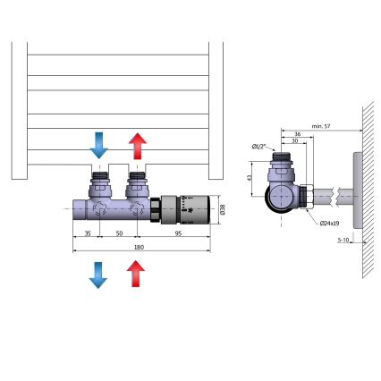 Sapho - Kit termostático de conexión para instalación central TWIN derecha/cromo brillante