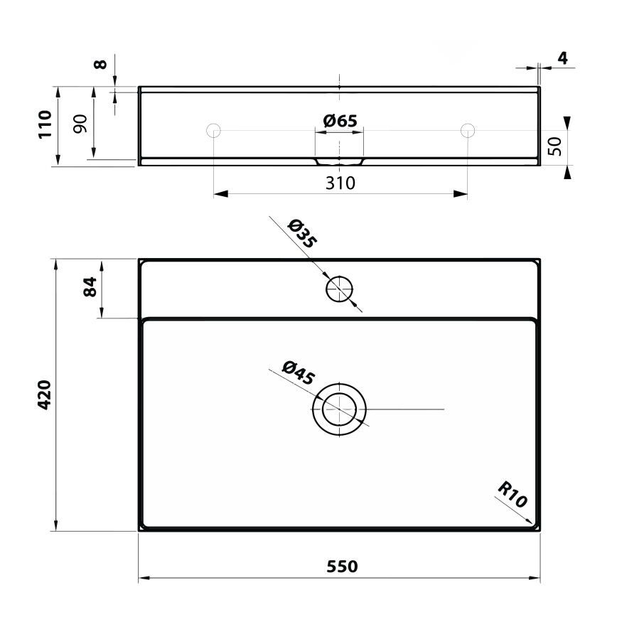 Sapho - Lavabo de encimera AURUM 55x42 cm acero inoxidable cepillado