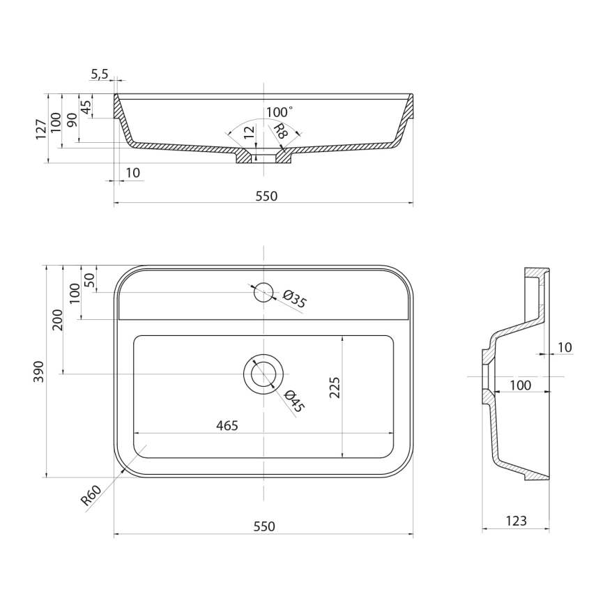 Sapho - Lavabo encastrado 55x39 cm cerámica/blanco