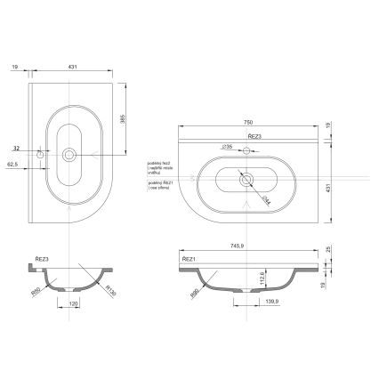 Sapho - Lavabo encastrado de esquina PULSE 75x43 cm mármol/blanco