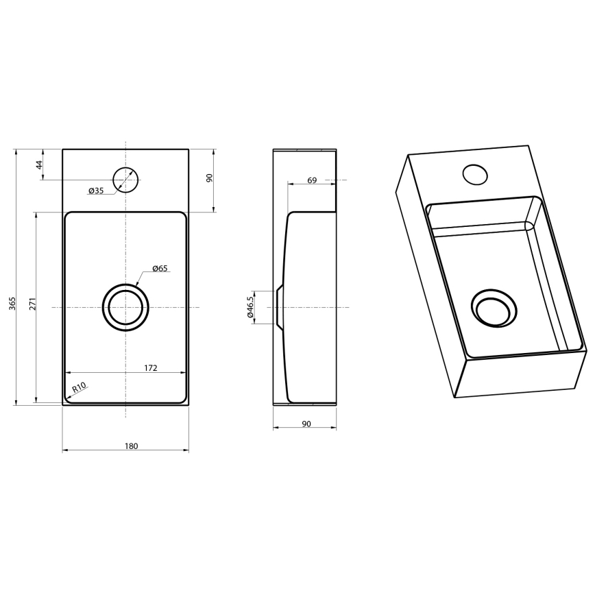 Sapho - Lavabo mural AURUM 36,5x18 cm cobre mate