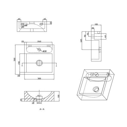 Sapho - Lavabo mural BLOK 30x30 cm antracita