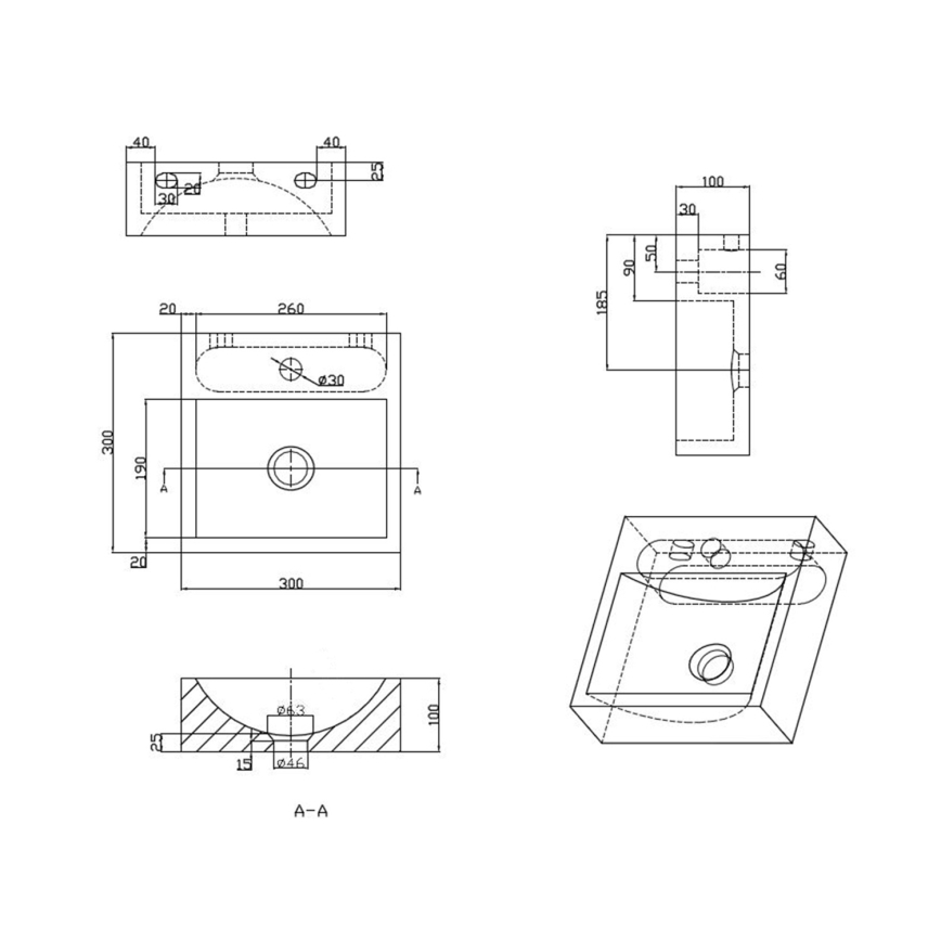 Sapho - Lavabo mural BLOK 30x30 cm antracita