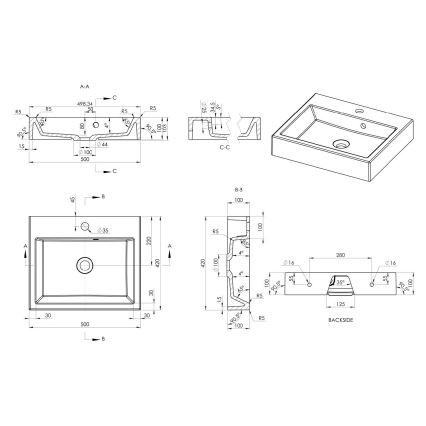 Sapho - Lavabo para encimera ORINOKO 50x42 cm mármol/blanco