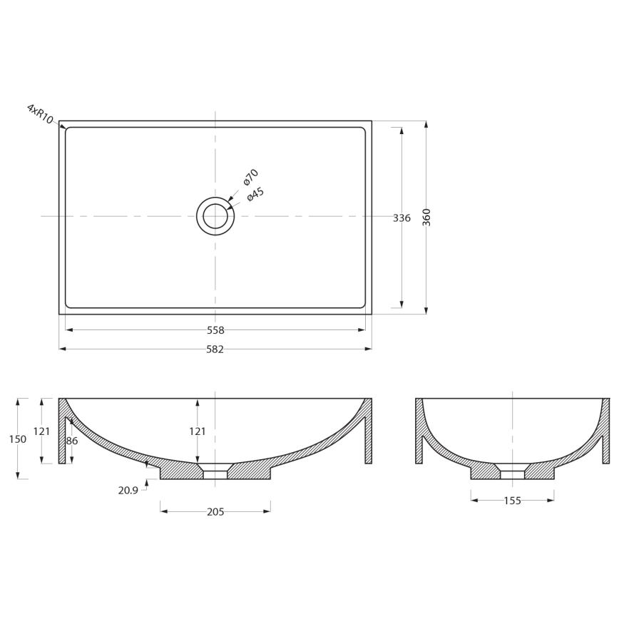 Sapho - Lavabo sobre encimera 58x36 cm hormigón/negro