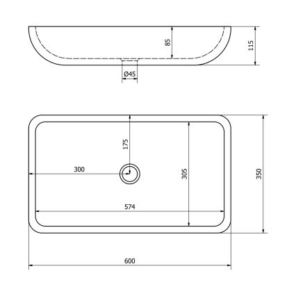 Sapho - Lavabo sobre encimera BLOK 60x35 cm piedra/negro mate