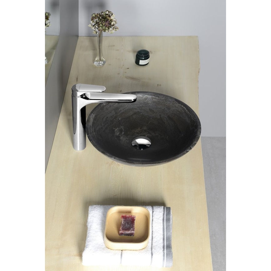 Sapho - Lavabo sobre encimera BLOK Ø 40 cm marrón/piedra