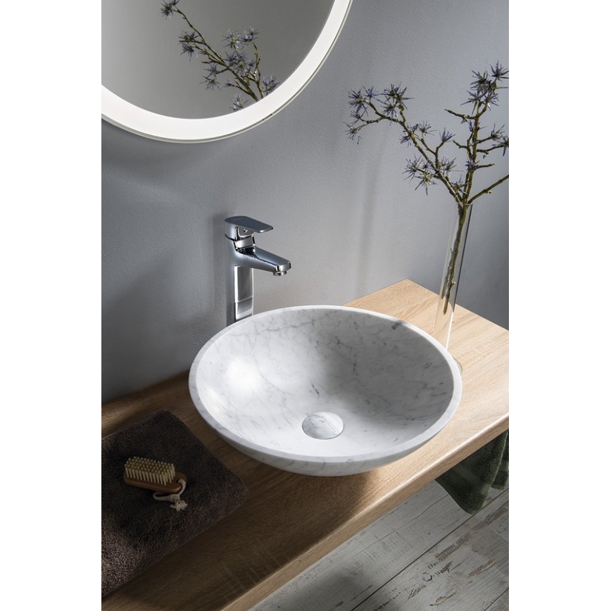 Sapho - Lavabo sobre encimera BLOK Ø 42 cm piedra/Carrara/blanco mate
