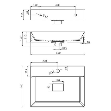 Sapho - Lavabo sobre encimera GODIVA 58x44 cm mármol/blanco