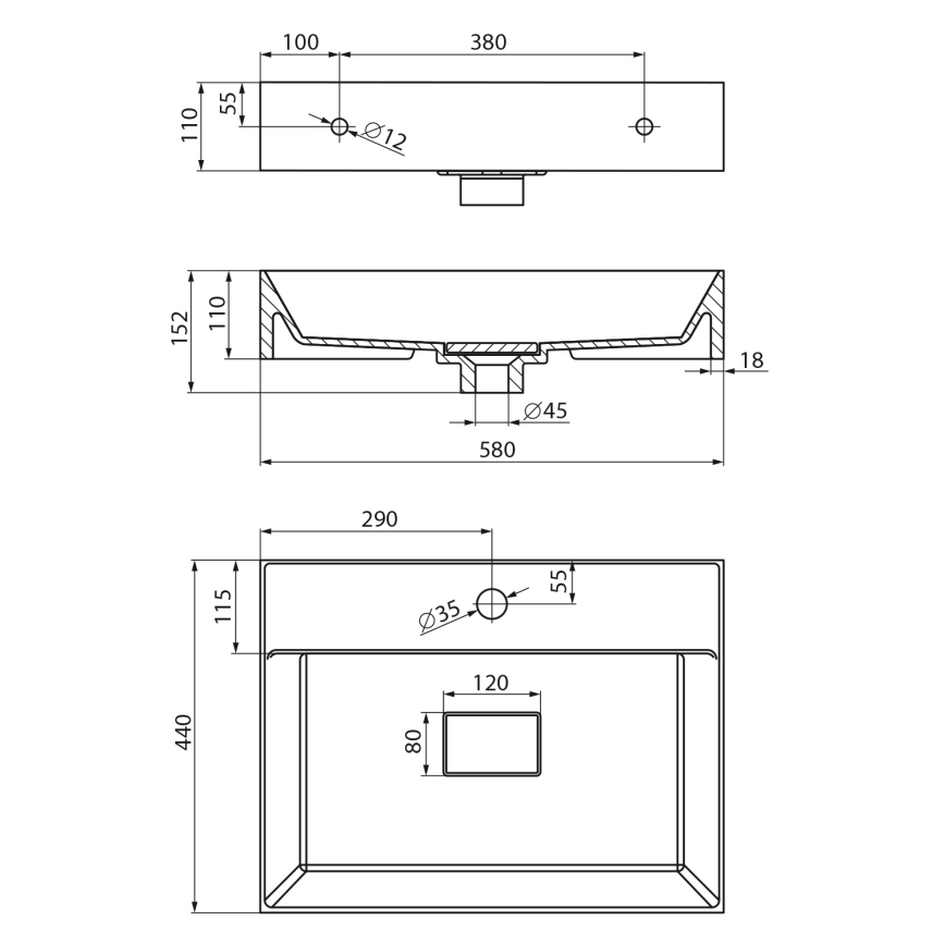 Sapho - Lavabo sobre encimera GODIVA 58x44 cm mármol/blanco