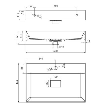 Sapho - Lavabo sobre encimera GODIVA 68x44 cm mármol/blanco