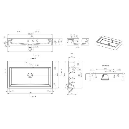 Sapho - Lavabo sobre encimera ORINOKO 70x42 cm mármol/blanco