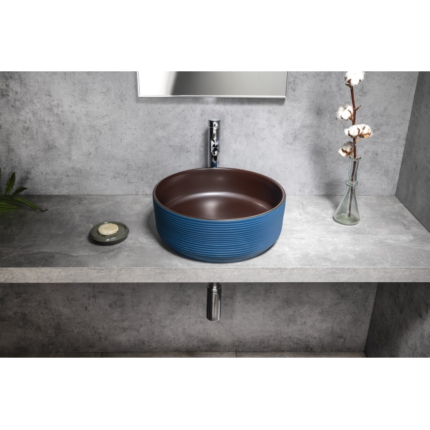 Sapho - Lavabo sobre encimera PRIORI de 41 cm de diámetro marrón/azul