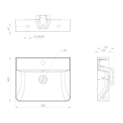 Sapho - Lavabo suspendido 50x40 cm mármol fundido/blanco